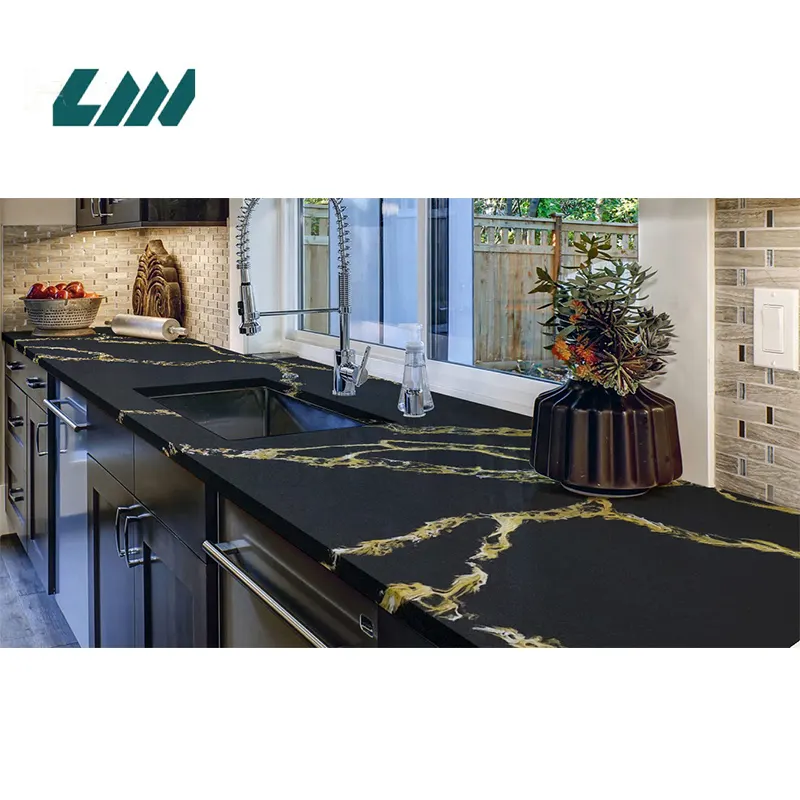 Jade-Look Black Engineered Quartz Slab 3200x1600mm