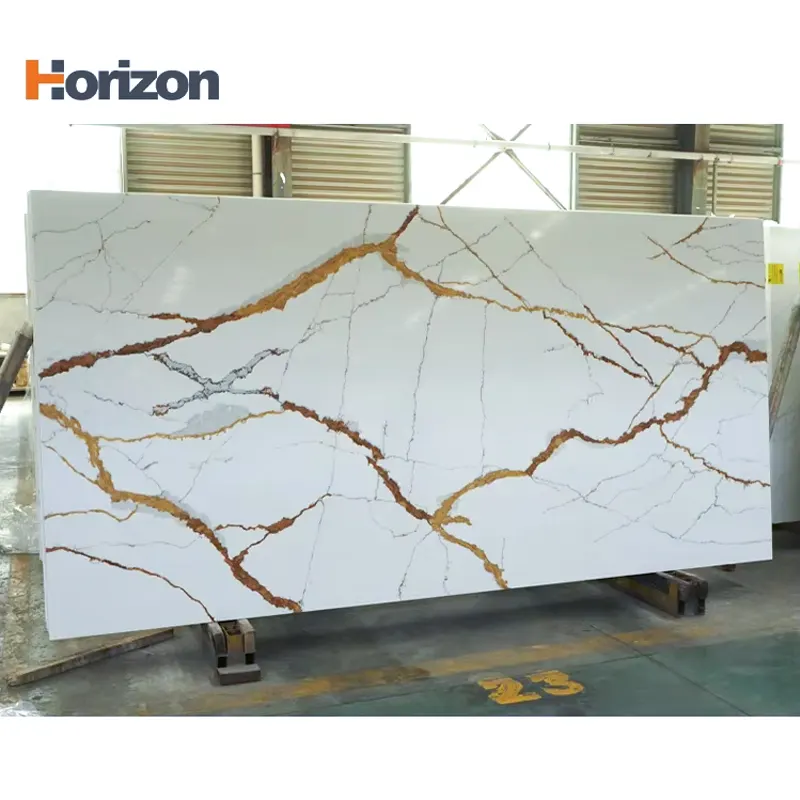White/Blue/Gold Engineered Quartz Slab 3200x1600mm