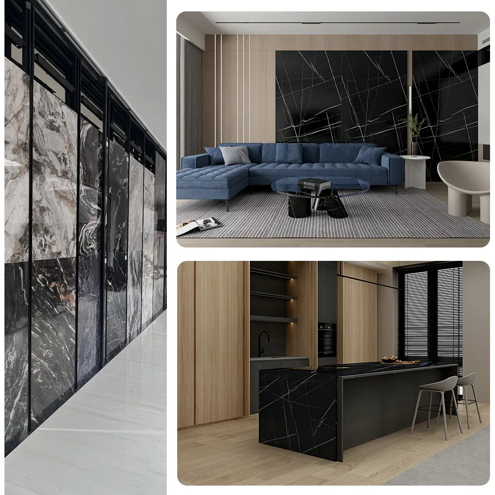 Marble-Look Black Sintered Stone Slab 1600x3200x15mm