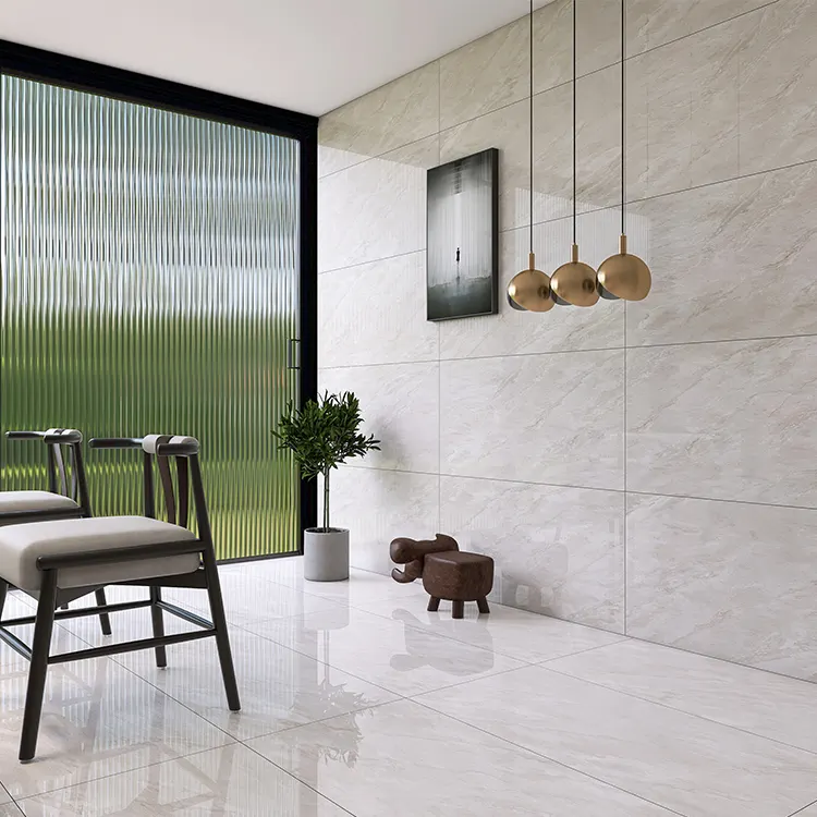 Marble-Look Dark Gray Glossy Porcelain Wall And Floor Tile 600x1200mm