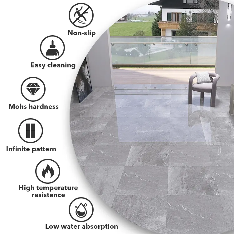 Non-Slip Stone-Look Glazed Porcelain Floor Tile 600x600mm