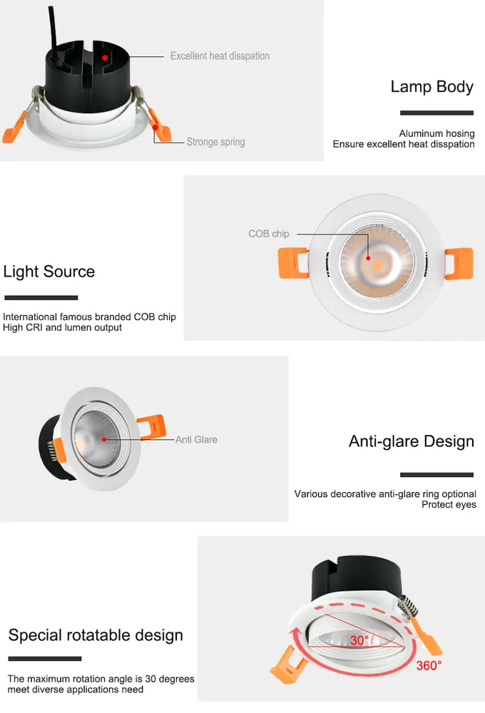 Smart Recessed Aluminum LED Downlight 12W 3in 55-95m