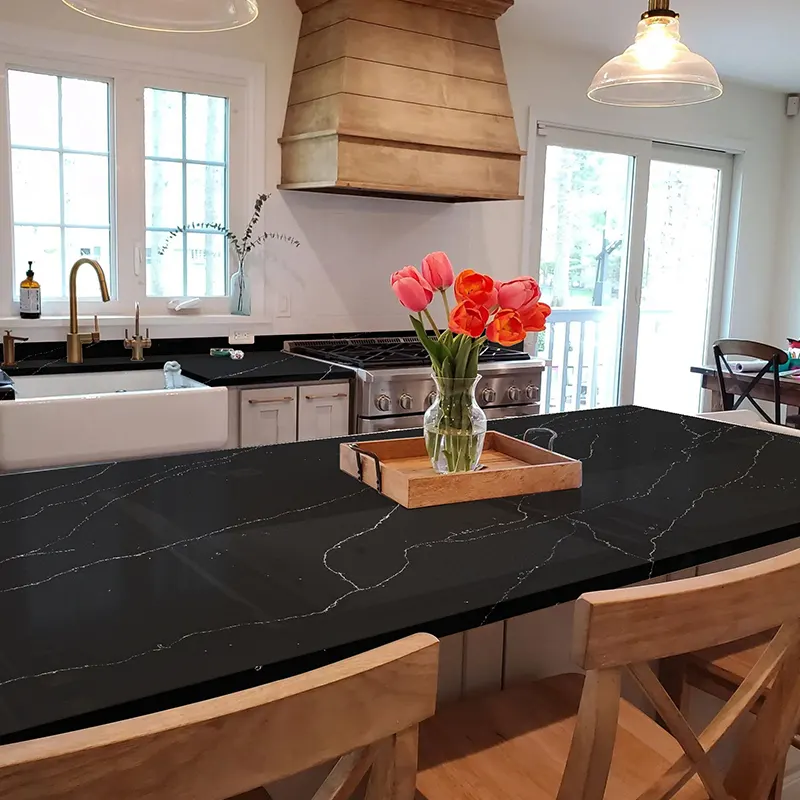 Black Polished Engineered Quartz Slab 3200x1600mm