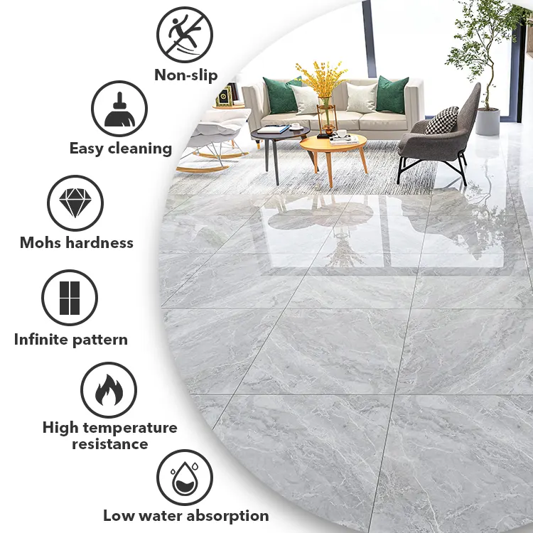 Marble-Look Gray Porcelain Floor Tile 600x600mm