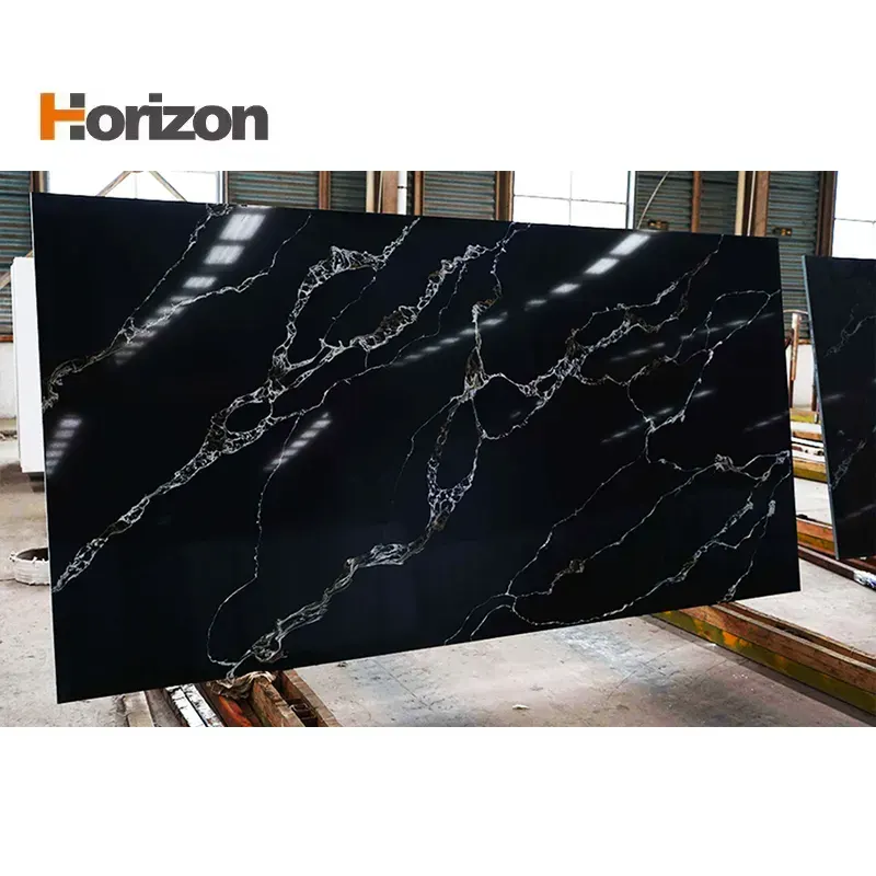 Calacatta Black Polished Engineered Quartz Slab 3200x1600mm