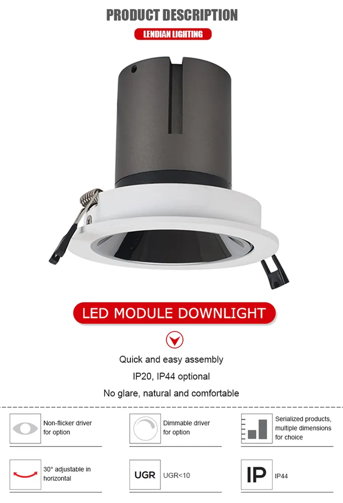 Adjustable Recessed Round LED Downlight Gold 9-40W