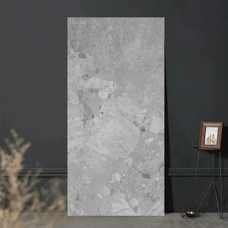 Non-Slip Marble-Look Gray Ceramic Floor Tile 600x1200mm