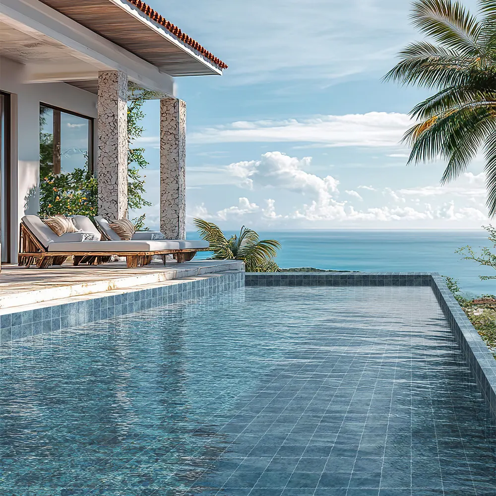 Non-Slip Stone-Look Matte Porcelain Swimming Pool Tile 150x150mm