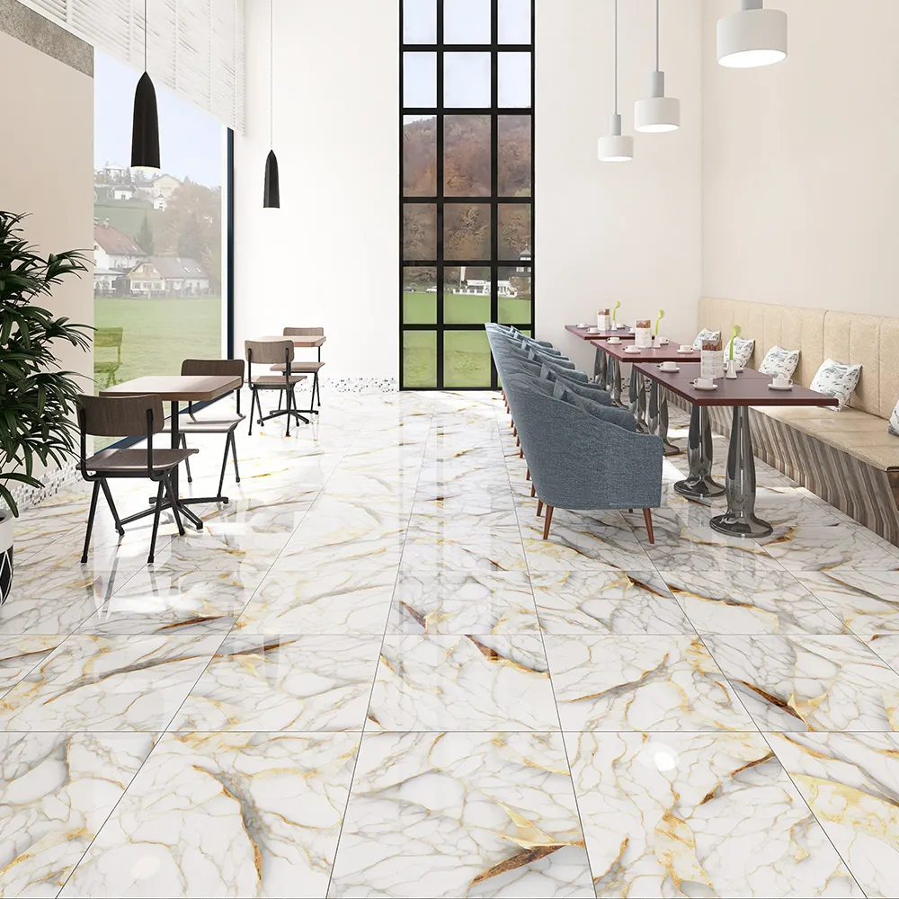 Marble-Look Gold Porcelain Floor Tile 600x600mm