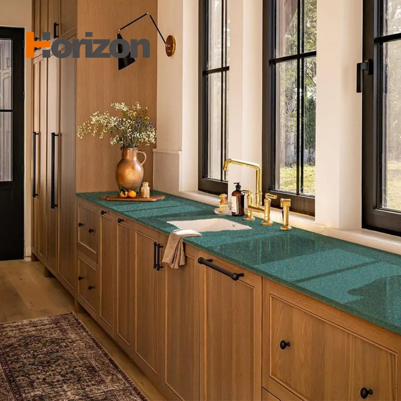 Marble-Look Green Engineered Quartz Slab 3200x1600mm