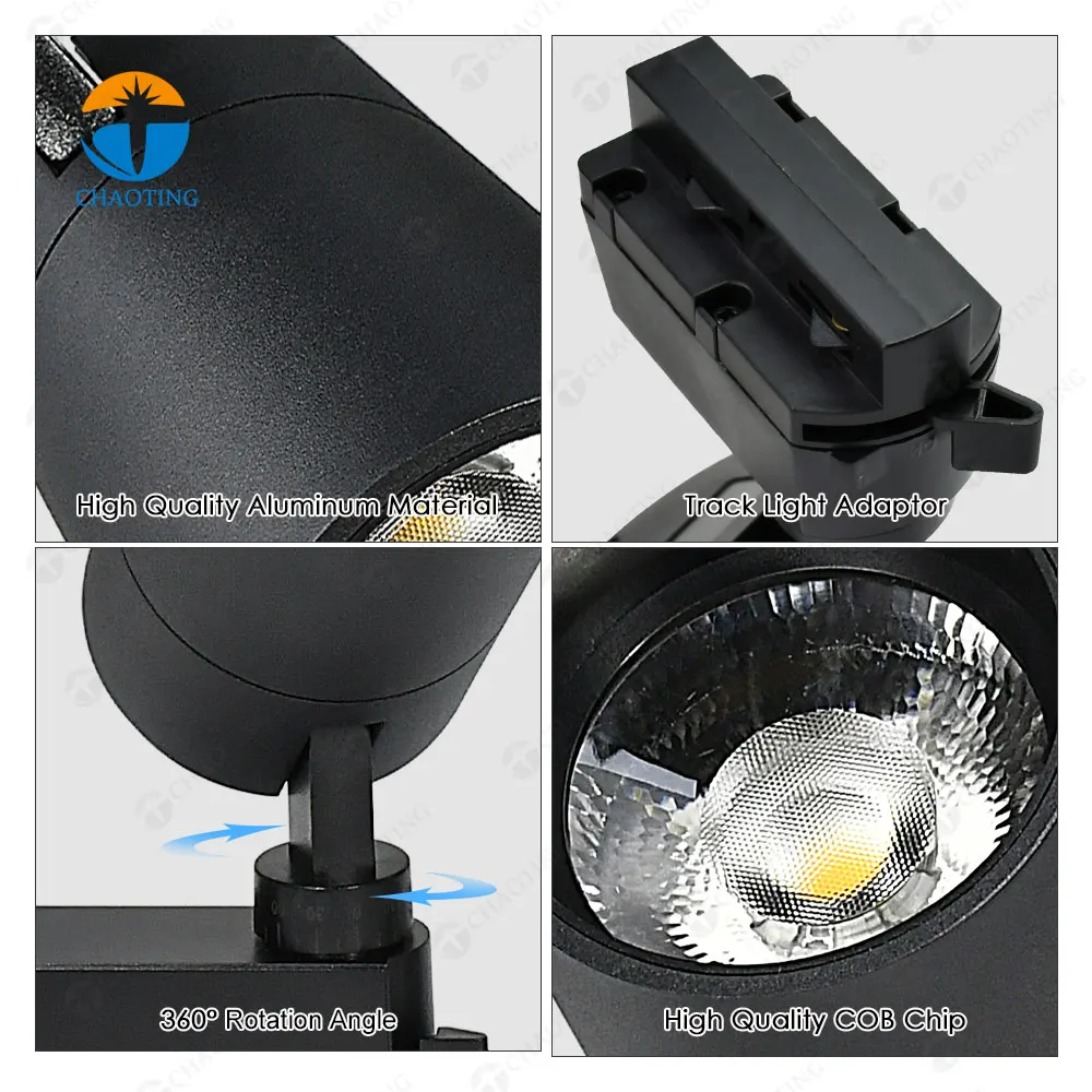Adjustable Recessed/Surface-Mounted Aluminum COB LED Track Spotlight Black 20-40W product sample