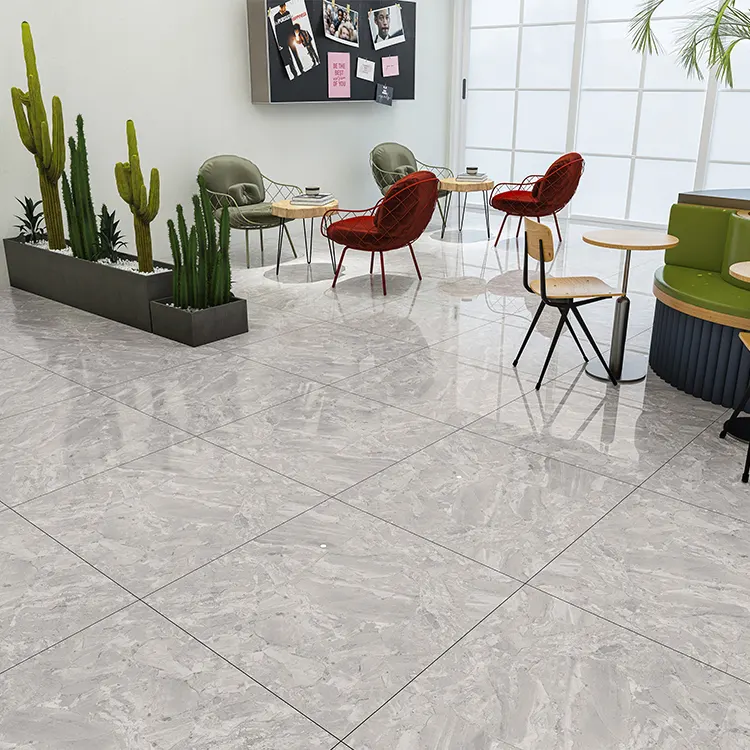 Non-Slip Marble-Look Gray Glossy Porcelain Wall Tile 800x800mm