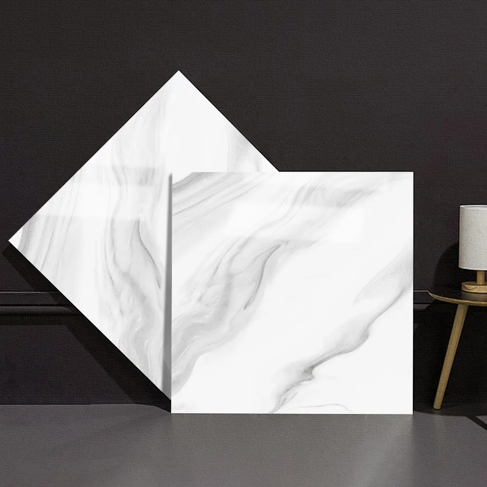 Non-Slip Stone-Look White Polished Porcelain Wall Tile 600x600mm