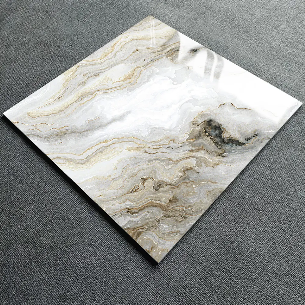 Stone-Look Gold Polished Porcelain Wall Tile 600x600mm