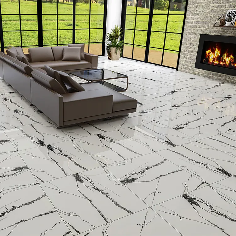 White Marble-Look Polished Porcelain Tile 800x800mm