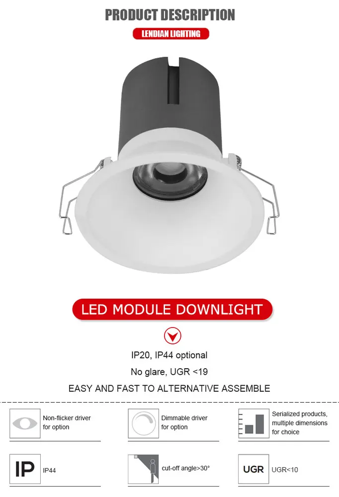 Dimmable Recessed Round COB LED Downlight Black/Gold 7-40W IP44