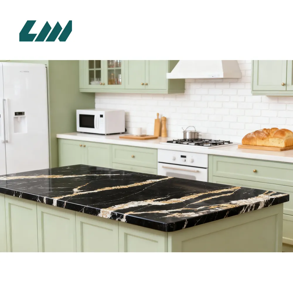 Jade-Look Black Engineered Quartz Slab 3200x1600mm