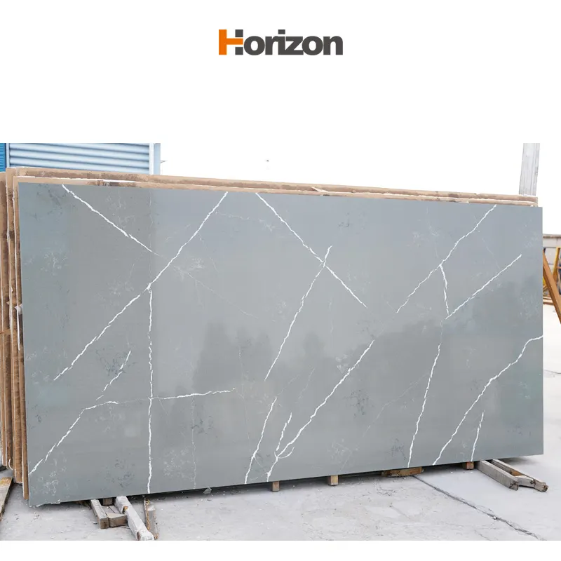 Gray Glossy Engineered Quartz Slab 3200x1600mm