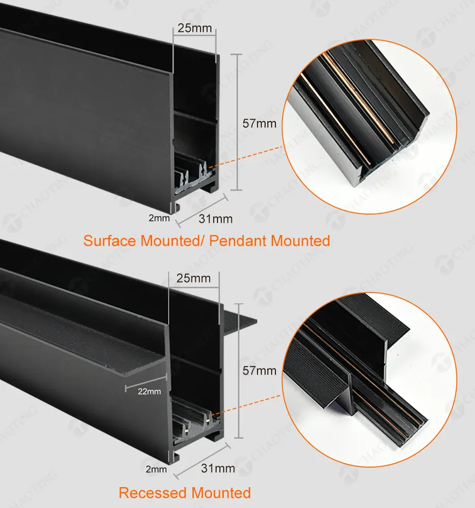 Surface-Mounted Aluminum Linear Magnetic LED Track Light for 2-Wire Track