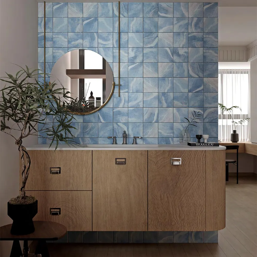 Non-Slip Marble-Look Matte Porcelain Swimming Pool Tile 300x600mm