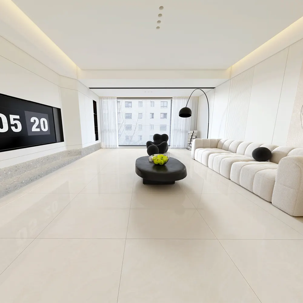 Marble-Look Beige Glossy Porcelain Floor Tile 800x800mm