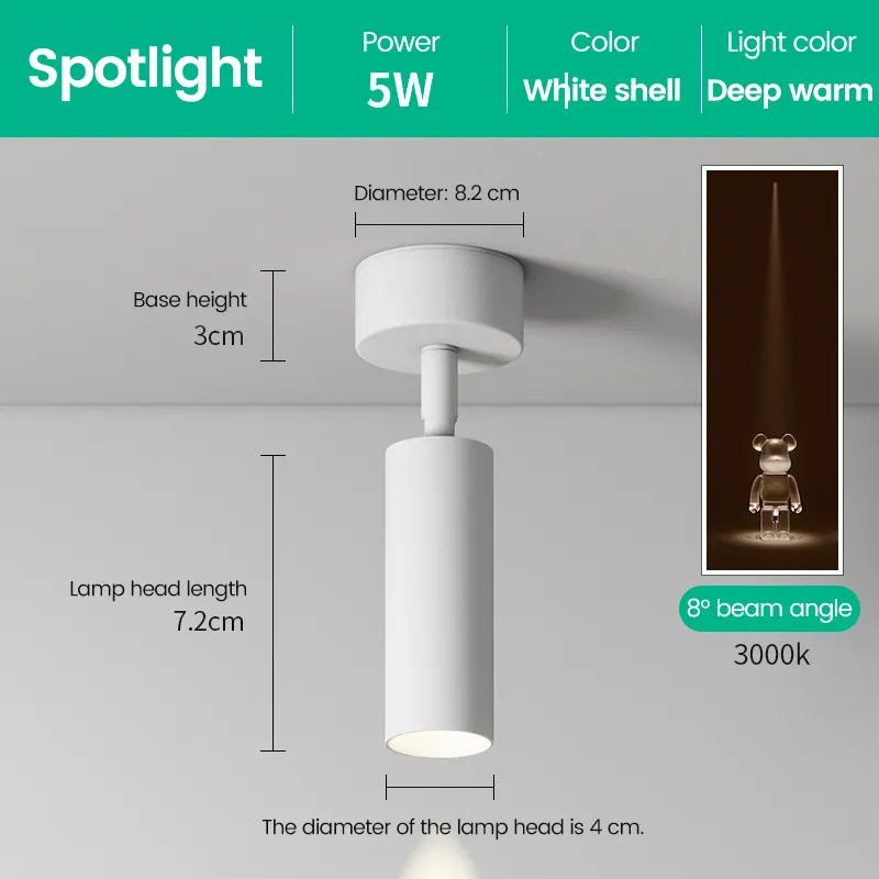 Surface-Mounted Aluminum COB LED Track Spotlight Black/White 5/7W