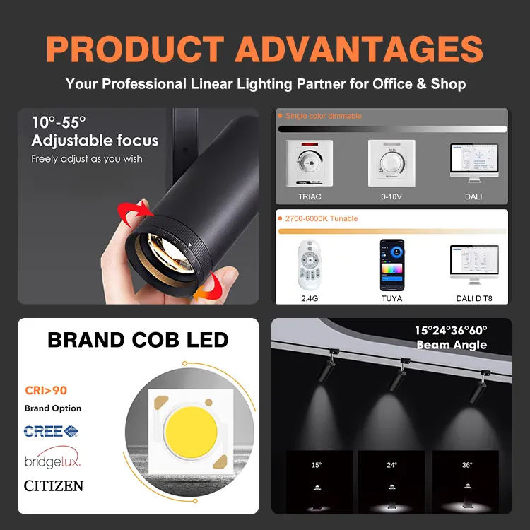 Adjustable Dimmable Aluminum LED Track Spotlight Black/White 15W IP20