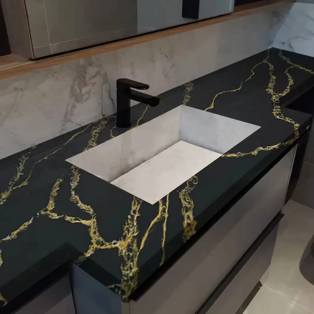 Jade-Look Black Engineered Quartz Slab 3200x1600mm