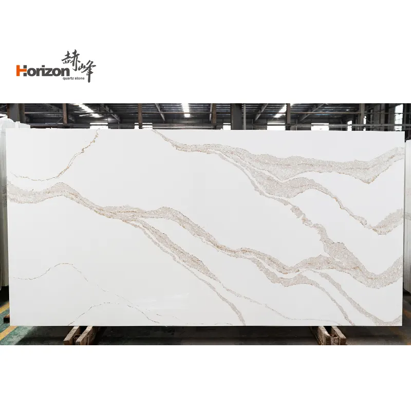 White And Gold Calacatta Engineered Quartz Slab product sample