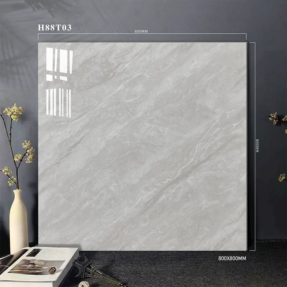 Marble-Look Gray Polished Porcelain Floor Tile 800x800mm