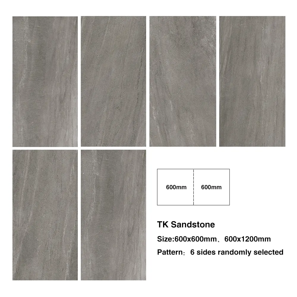 Non-Slip Stone-Look Gray Porcelain Outdoor Tile 600x1200mm