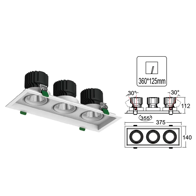 Adjustable Recessed Aluminum LED Grille Spotlight 24-32W