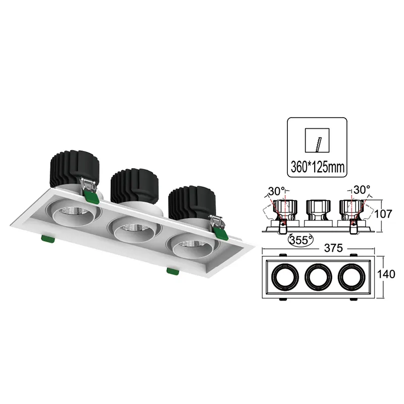 Adjustable Recessed Aluminum LED Grille Spotlight 24-32W