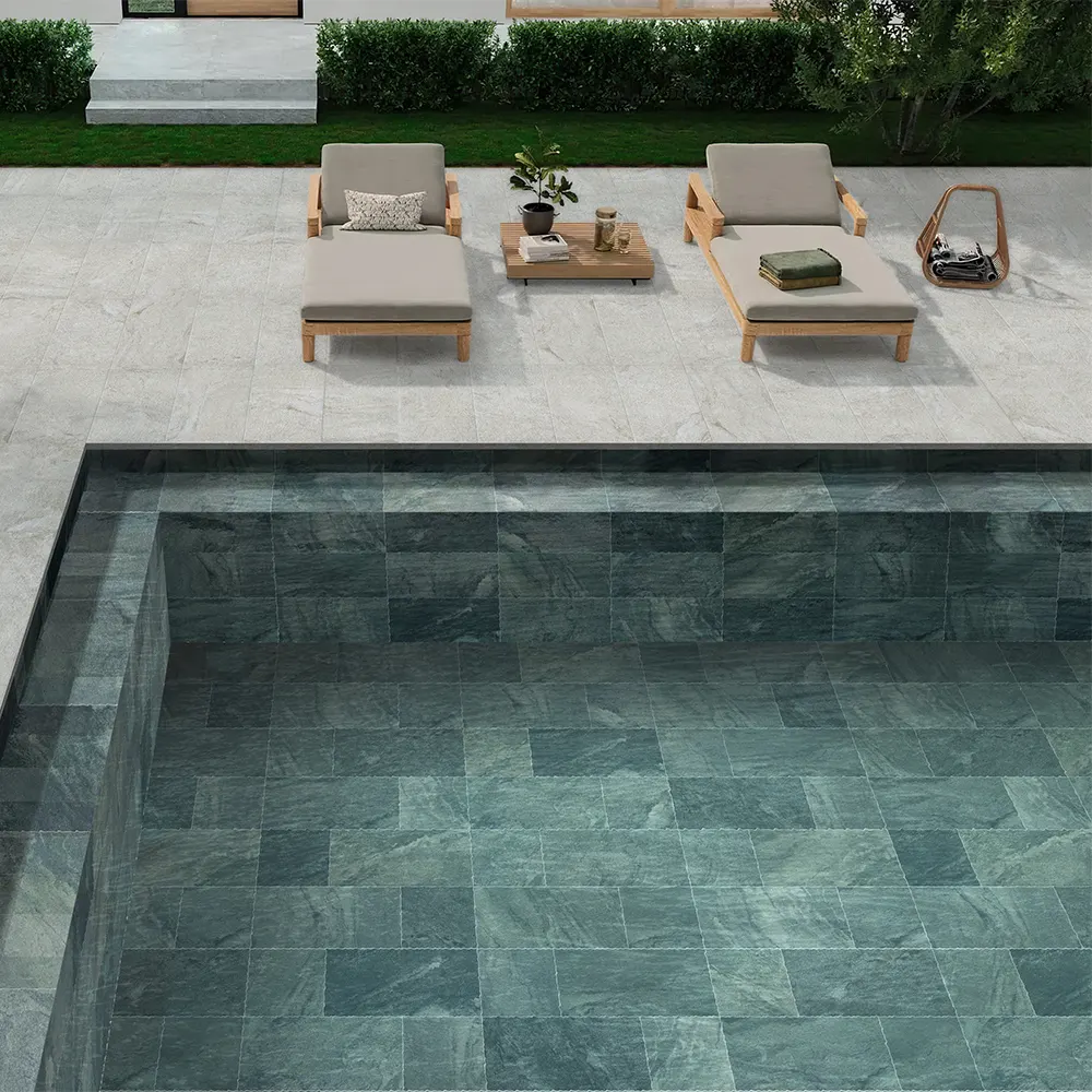 Non-Slip Marble-Look Green Matte Porcelain Swimming Pool Tile 300x600mm