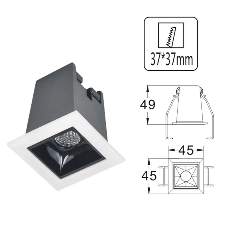 Square Aluminum LED Grille Spotlight 2W