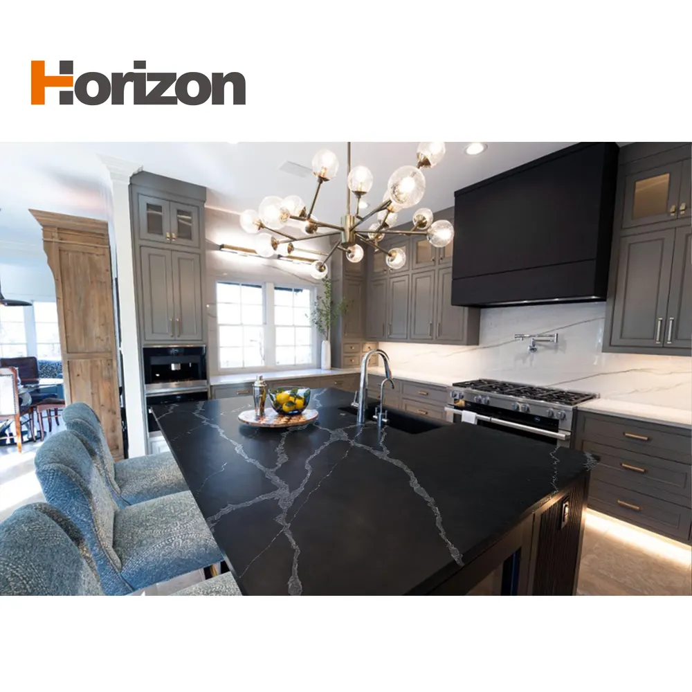White/Black Engineered Quartz Slab 3200x1600mm