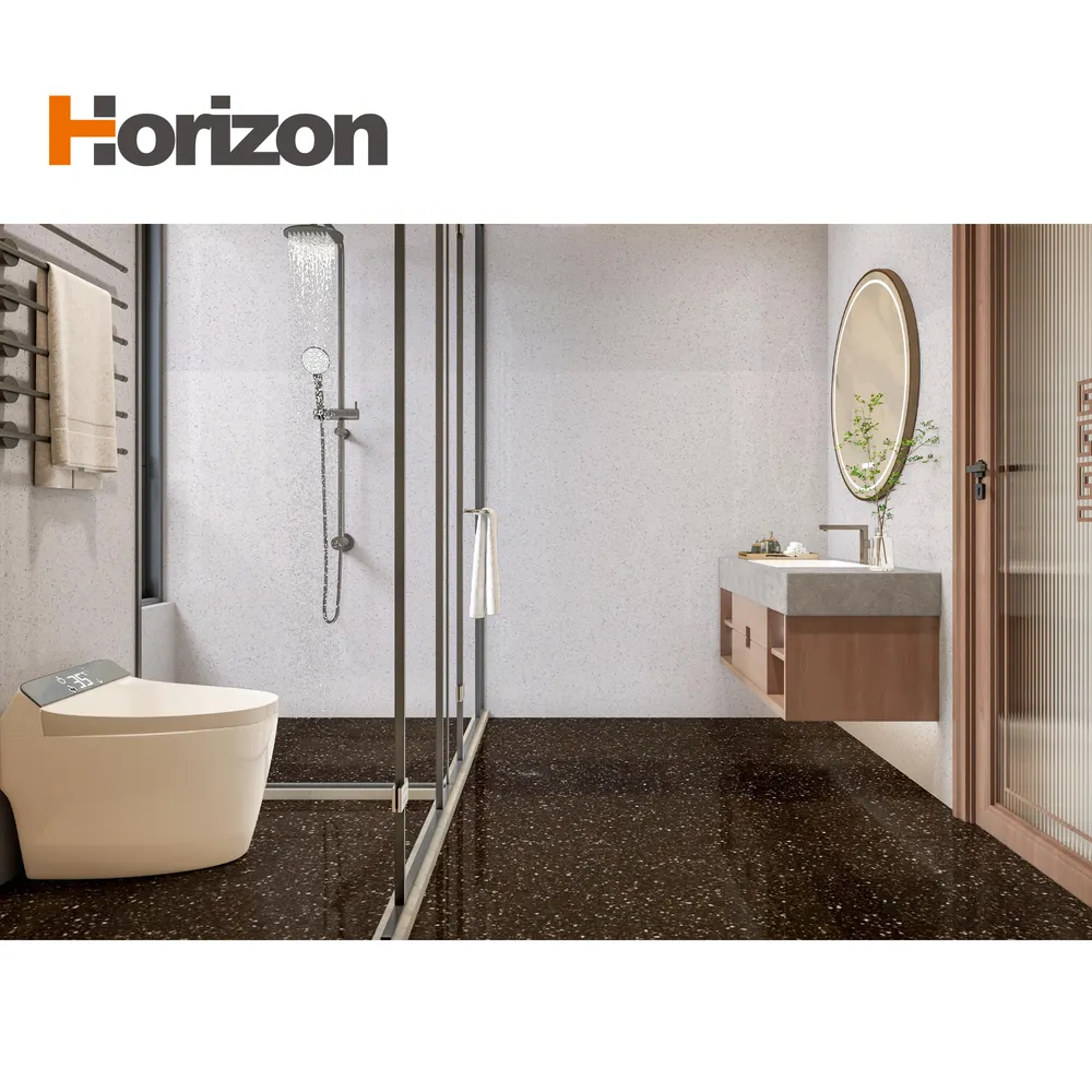Marble-Look Polished Engineered Quartz Floor Tile
