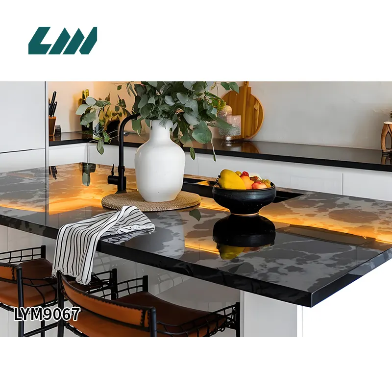 Jade-Look Black/White Polished Engineered Quartz Slab 3200x1600mm
