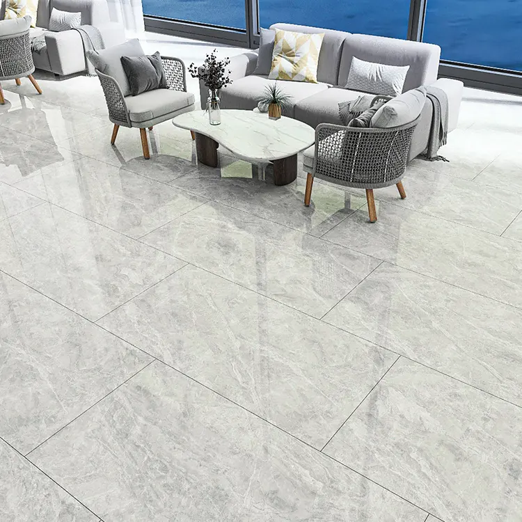 Non-Slip Marble-Look Gray Polished Porcelain Floor Tile 1500x750mm