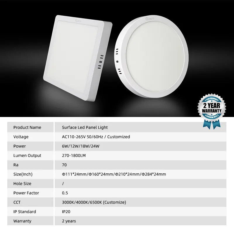 Slim Surface-Mounted Square LED Panel Light 12W IP20 4in 4000K