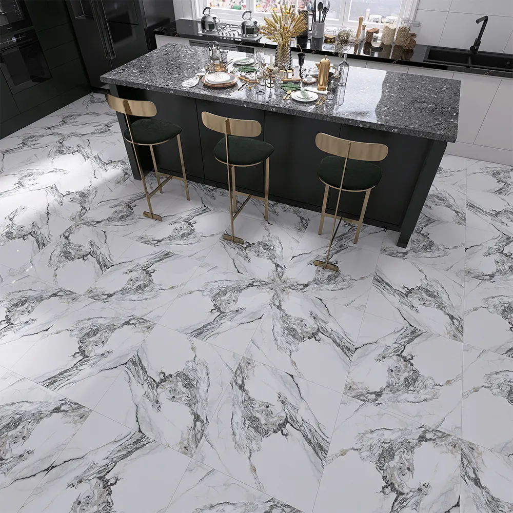Marble-Look Polished Porcelain Floor Tile 600x600mm/60x60cm