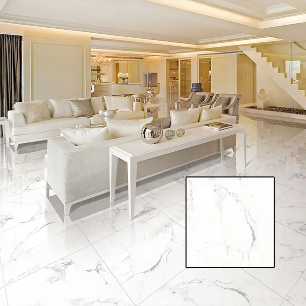 Marble-Look White Porcelain Floor Tile 600x600mm
