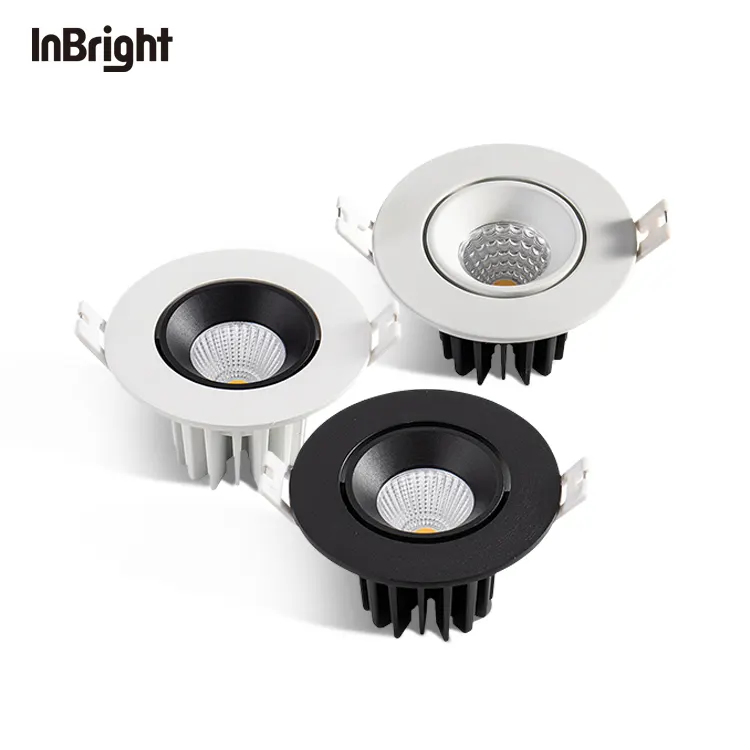 Adjustable Dimmable Recessed COB LED Downlight Black/White 8W