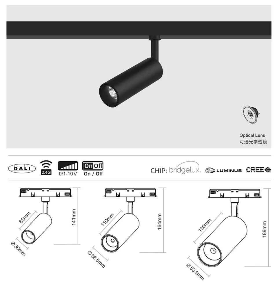 Adjustable Aluminum Magnetic LED Track Spotlight 6-20W