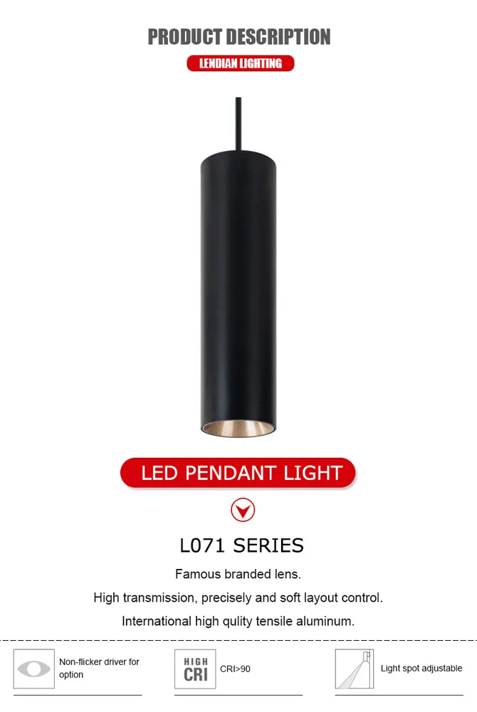 Aluminum LED Pendant Light 8x8x25cm 8-30W