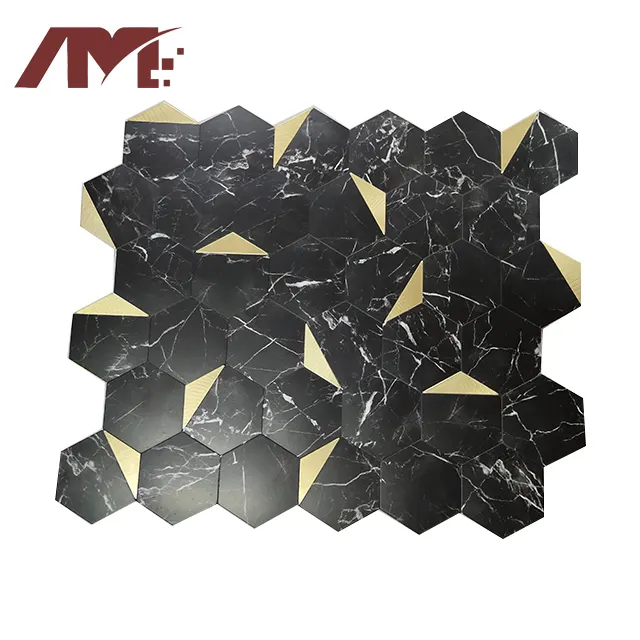 Black/Gold Hexagonal Ceramic Mosaic Tile 300x3000mm product sample