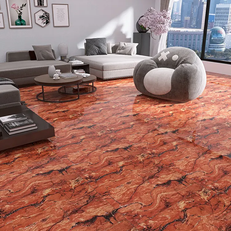 Marble-Look Beige Polished Porcelain Floor Tile 600x600mm