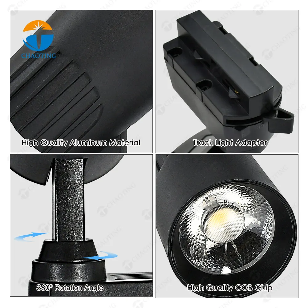 Adjustable Aluminum COB LED Track Spotlight 24-40W 3000K/4000K/6000K