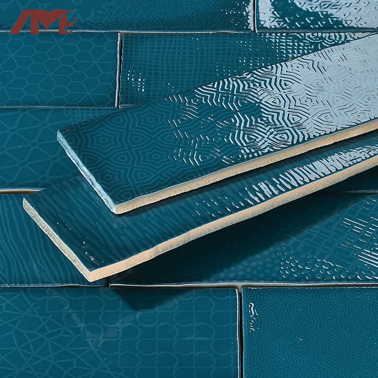 Blue Glossy Porcelain Wall Tile 75x300mm
