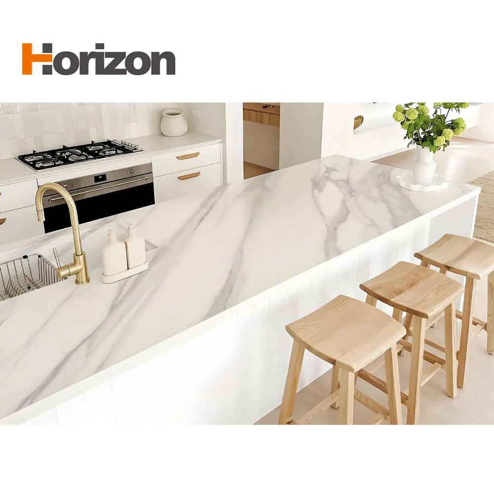 3D-Printed Calacatta Polished Engineered Quartz Slab